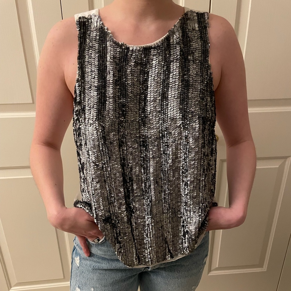 MLV sequined top with zipped back. Size M